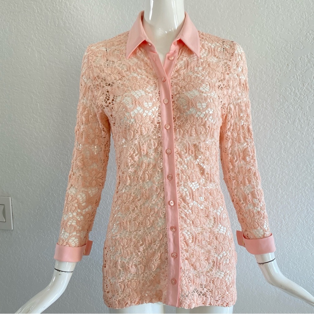 Anne Fontaine Lace Button-Down Shirt in Light Pink